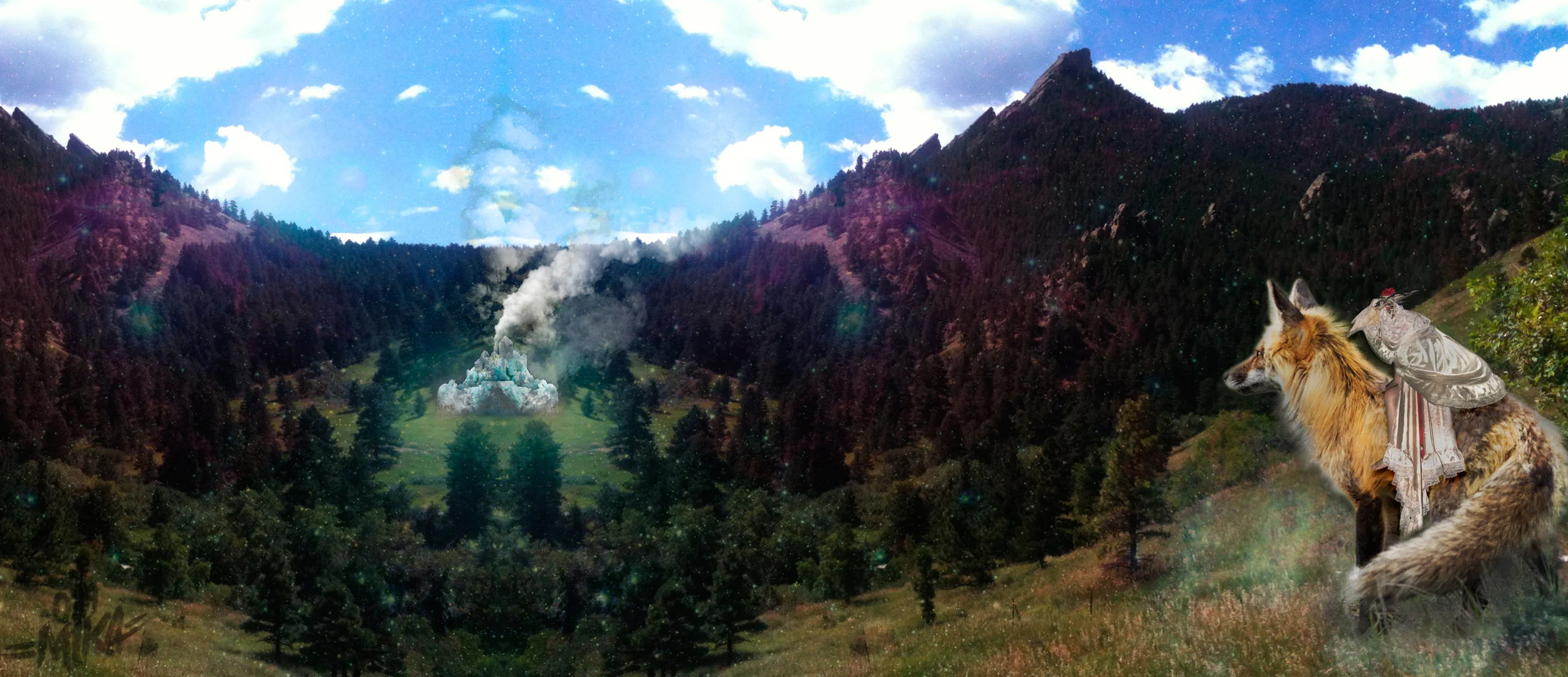 OHHMIKA CREATED THIS COLLAGe Using photos of real foxes he found & the Flatirons.