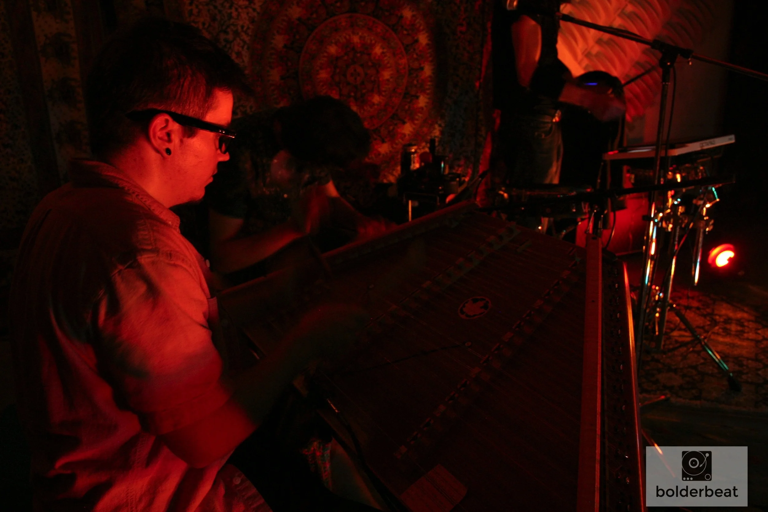 Asalott's Forrest Lotterhos behind the hammered dulcimer. 