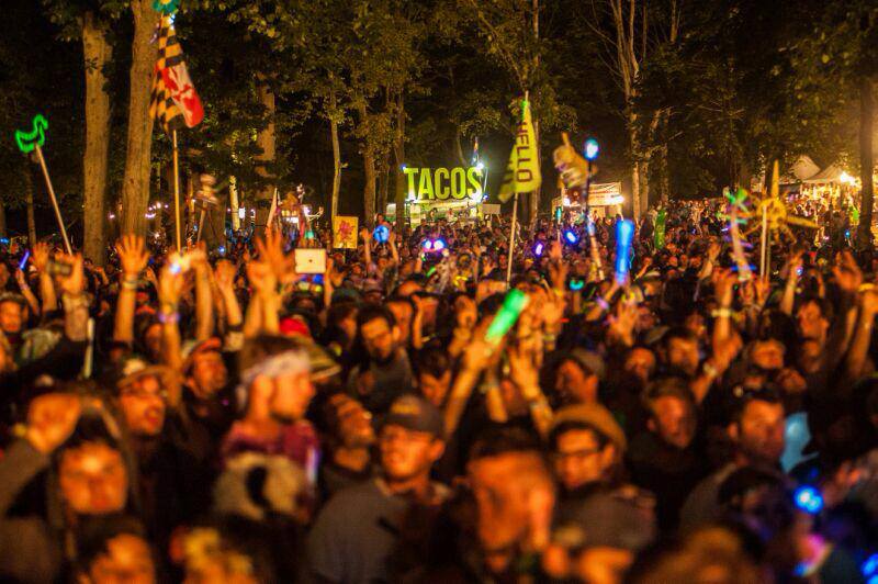 The taco light at the end of the festival tunnel. Photo Credit: Tobin Voggesser 