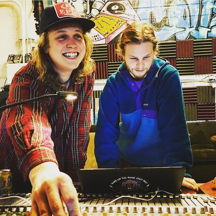 Danny Evans of Amoramora (left) & Plein mix before a podcast. 