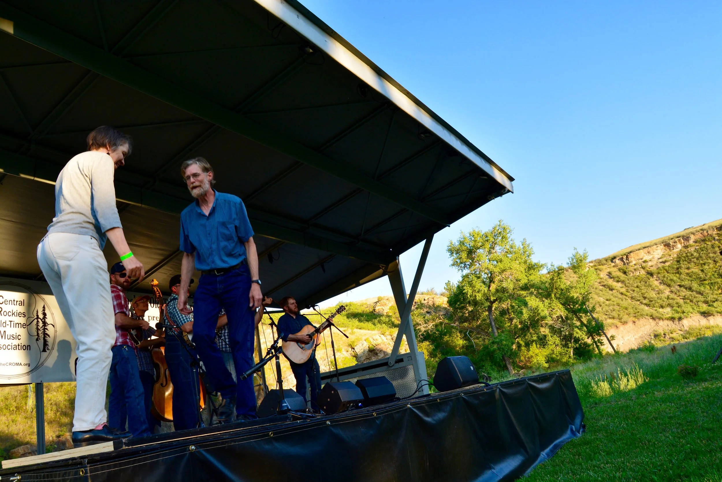 The New Smokey Valley Boys had callers; flatfooters Dot Kent and Phil Jamison join them.