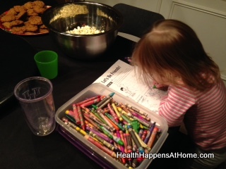 Here is my youngest, coloring away on her worksheet.