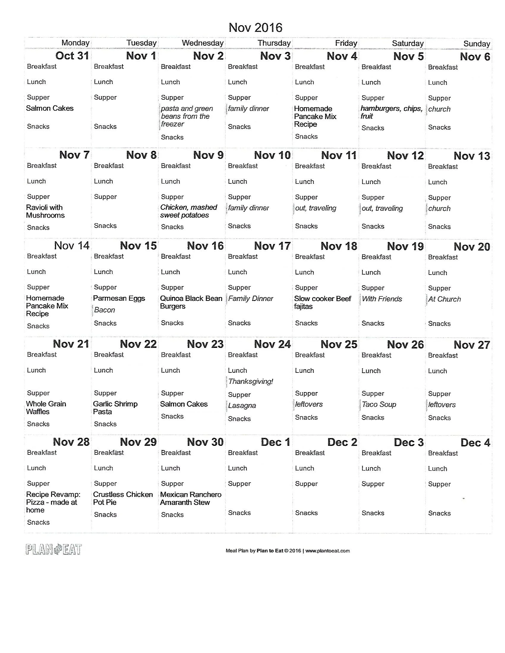 Our November Meal Plan to give you ideas. Read now or pin for later. - Health Happens at Home