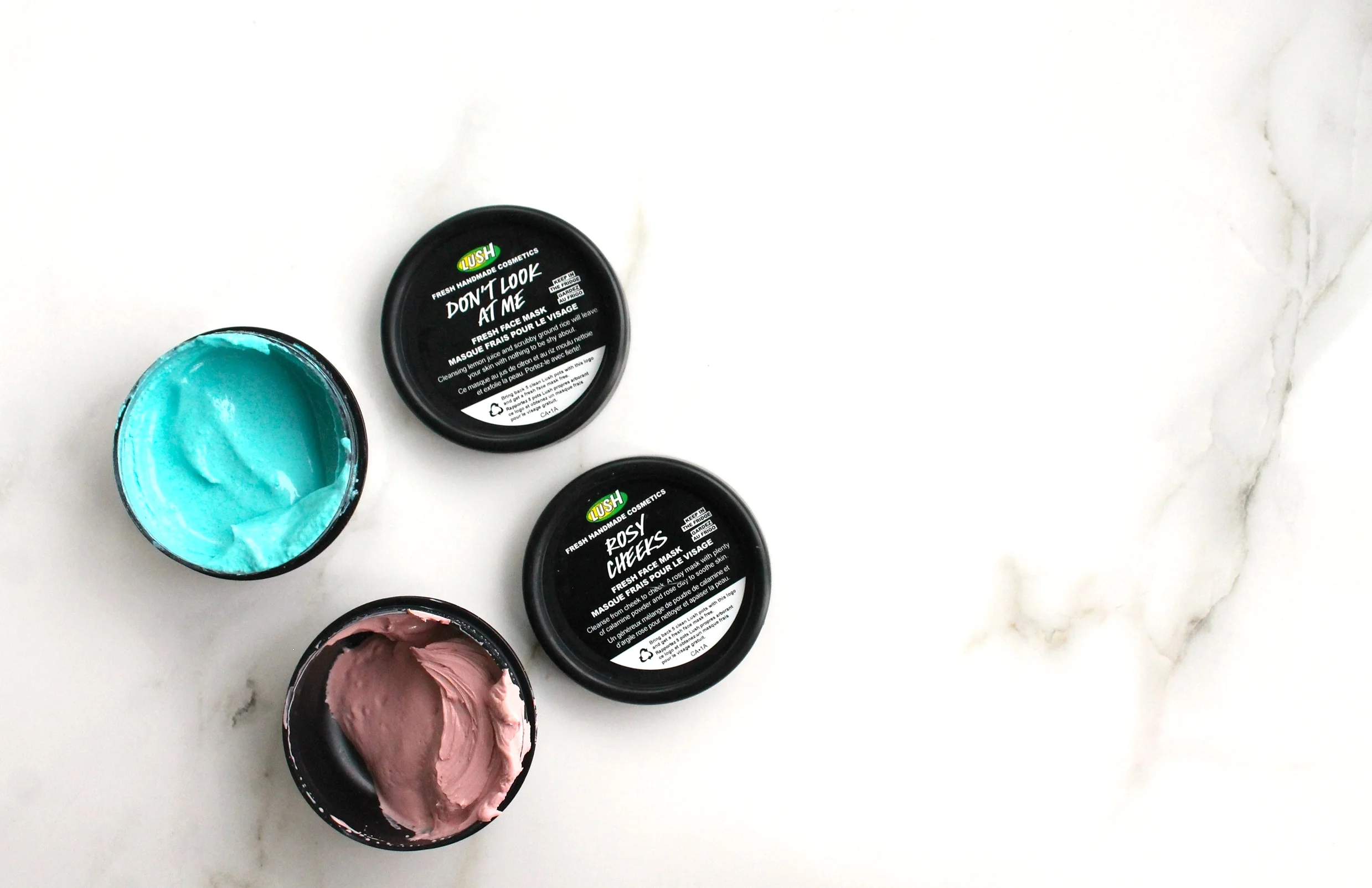 LUSH . FRESH FACE MASKS . DON'T LOOK AT ME & ROSY CHEEKS