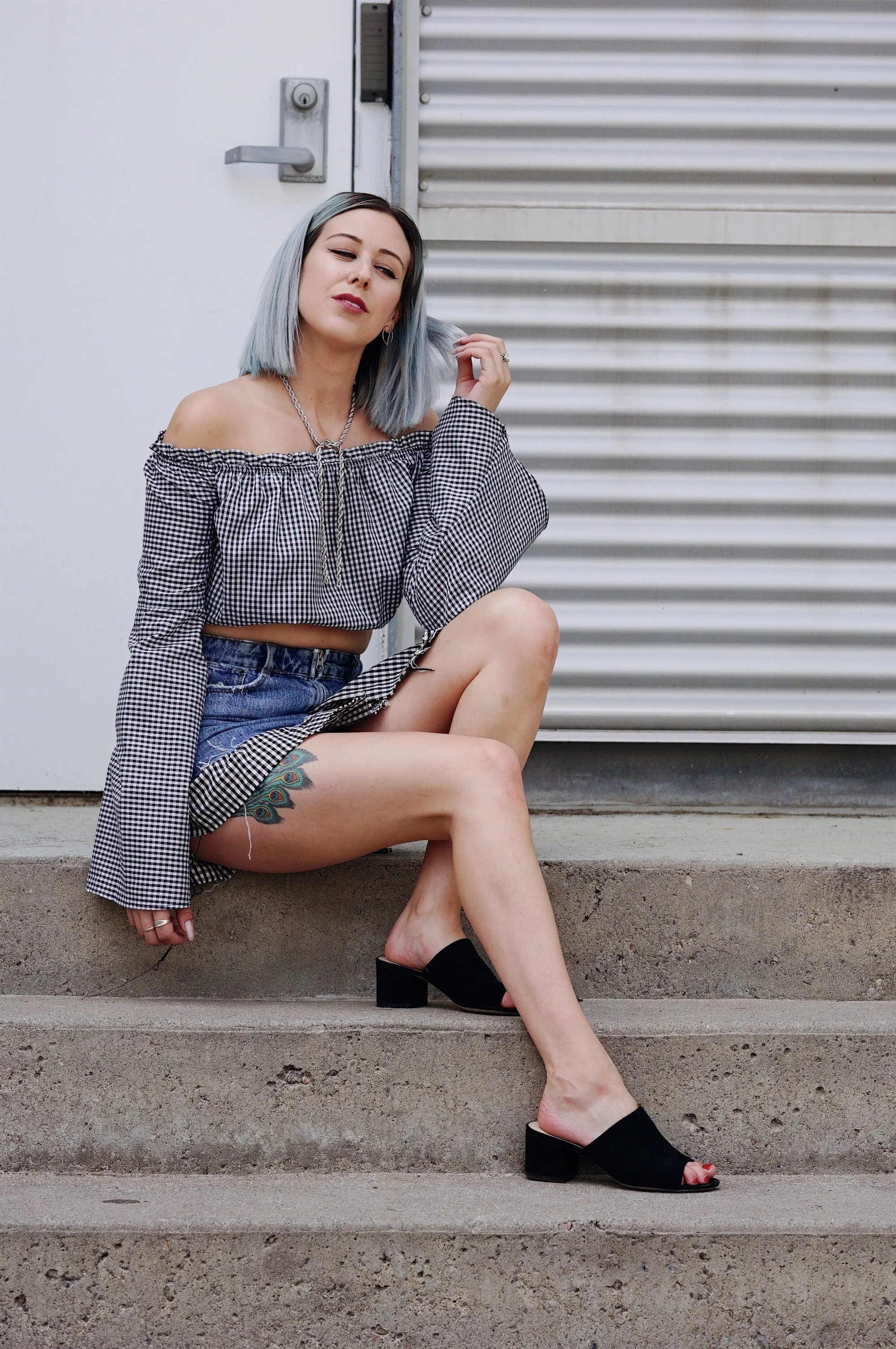 Toronto Style Blogger Bratty B wearing the Gingham clothing trend with items by Missguided, Zara, and Aldo.