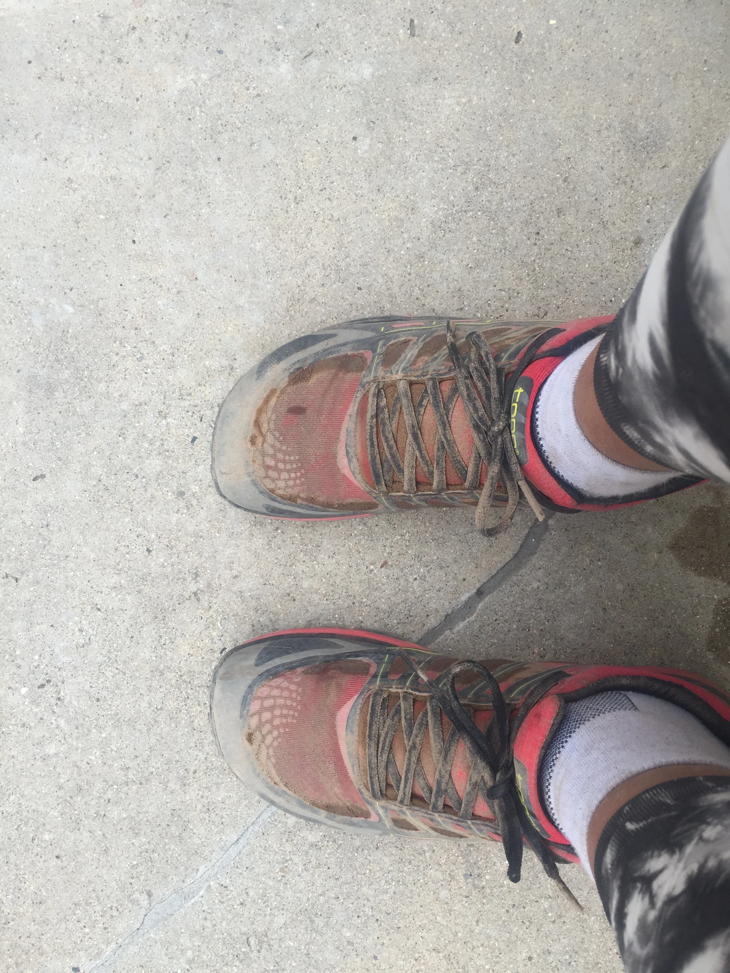 With compression sleeves. After a long run. Dirty and used!