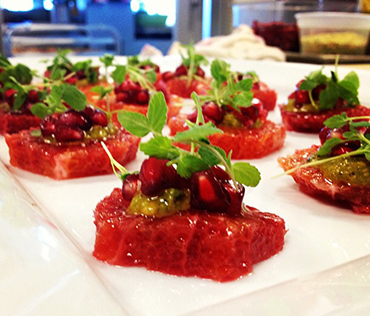 Blood Orange Round, Pistachio Butter, Pomegranate, Mint Lavender 