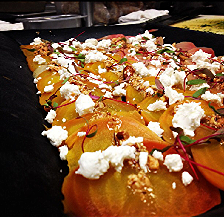 Beet Carpaccio, Goat Cheese, Walnut Vinaigrette
