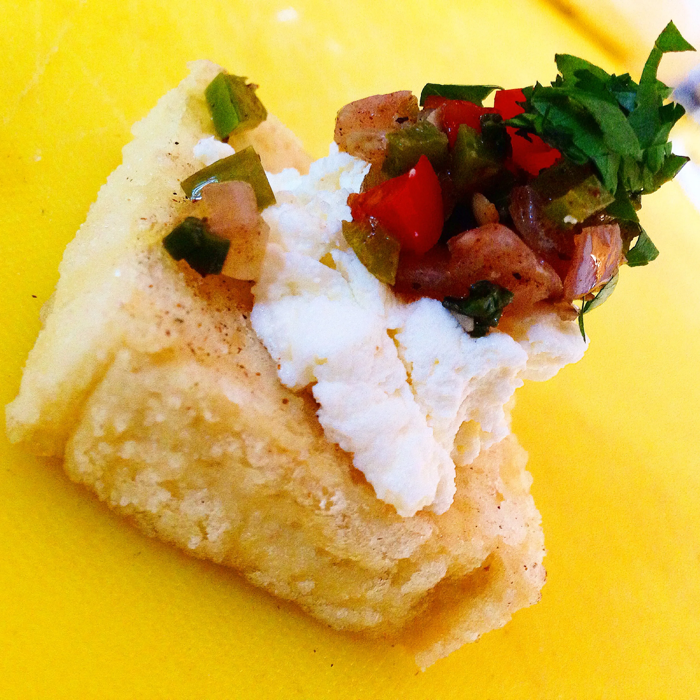 5-Spice Crispy Tofu, Fromage Blanc, Bell Pepper Relish