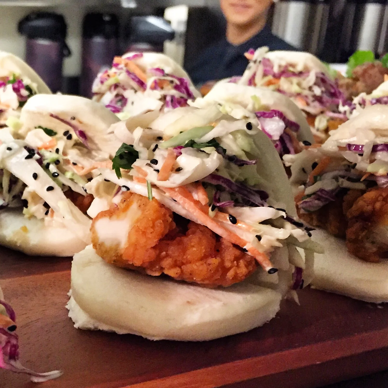 Chicken Kaarage Baos w/Miso Slaw