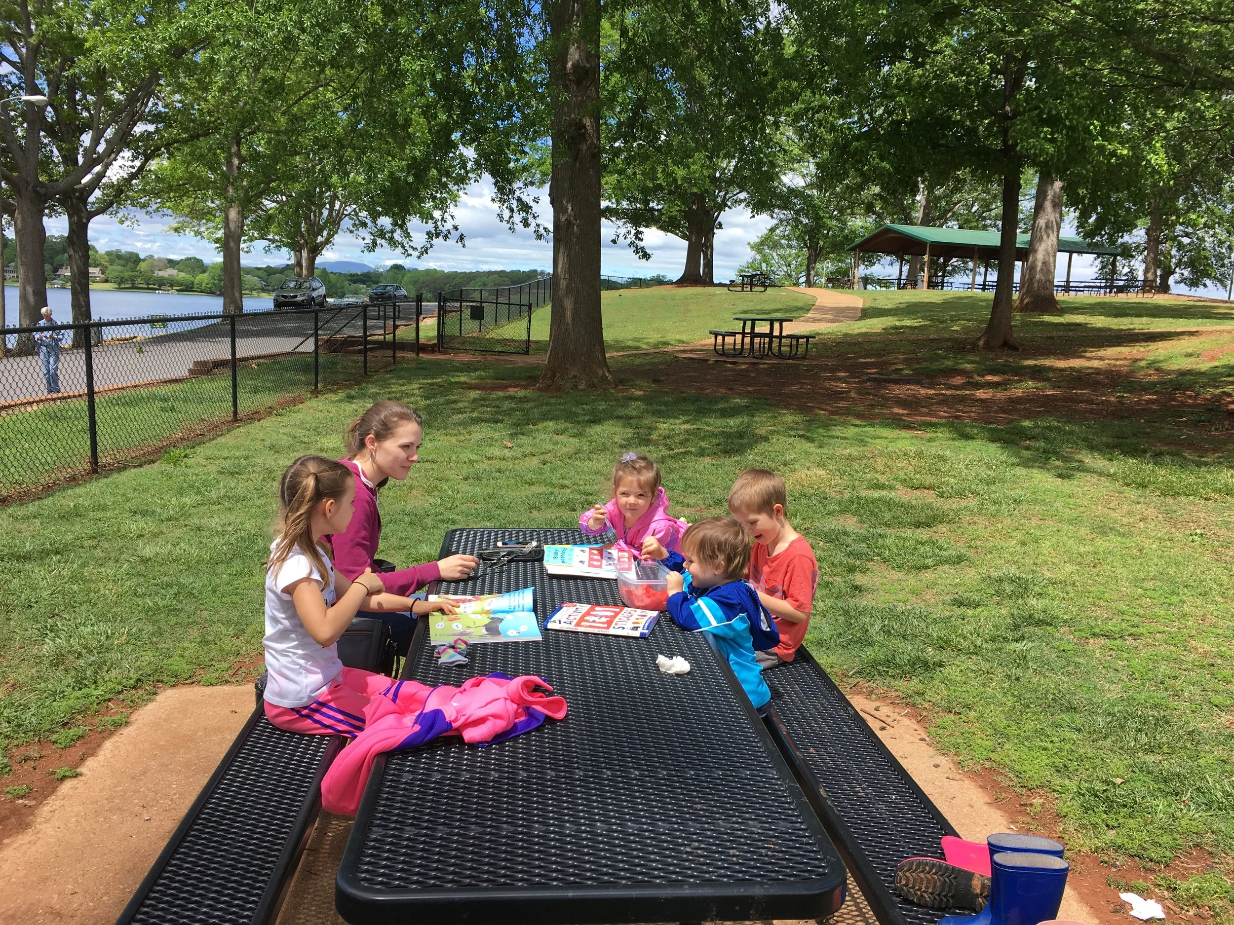 If our book work isn’t done before we leave the house, then it goes with us wherever we go!
