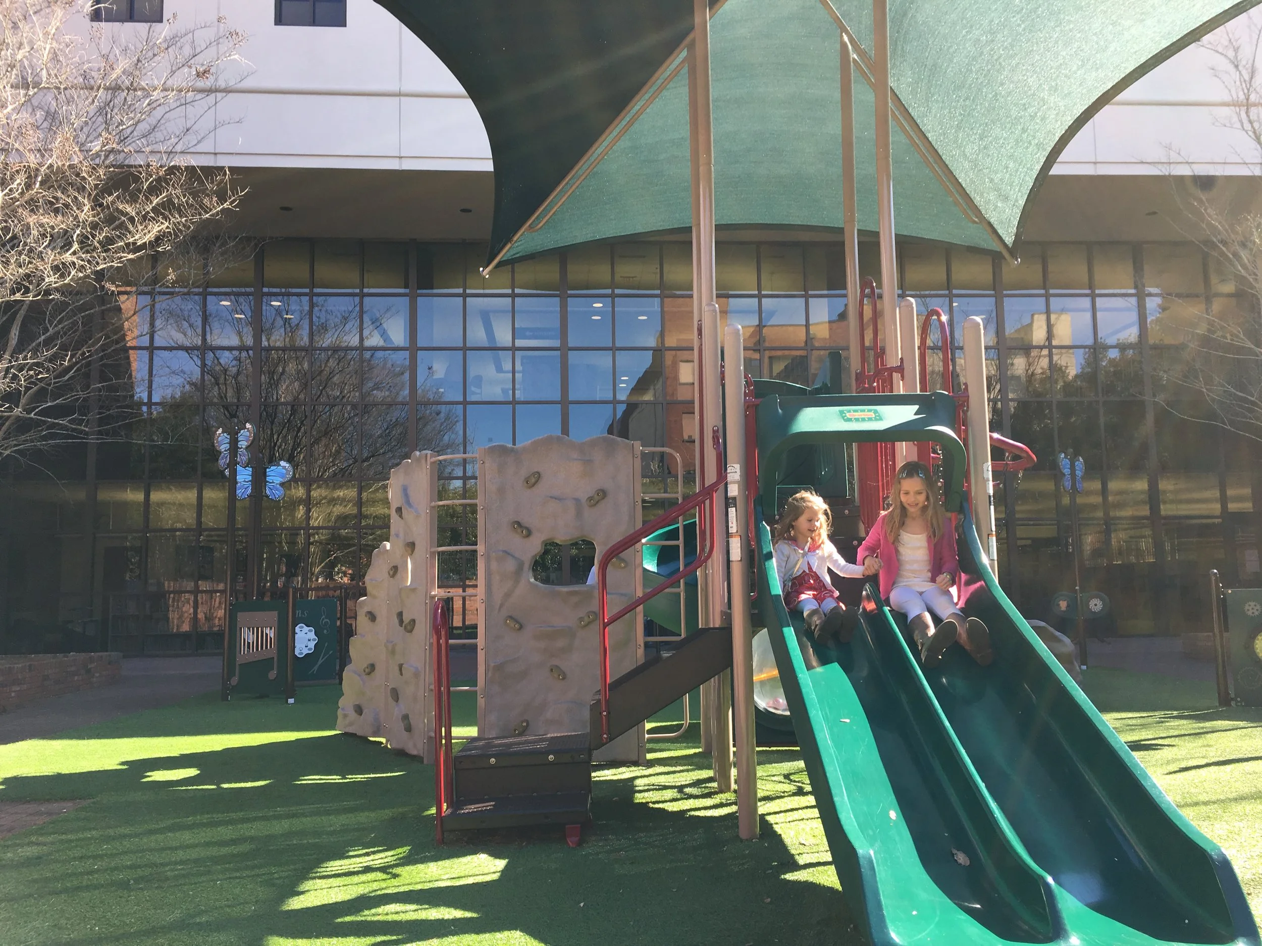 Playgrounds during school hours are usually empty and my kids have each other to play with, so it works out great for us!