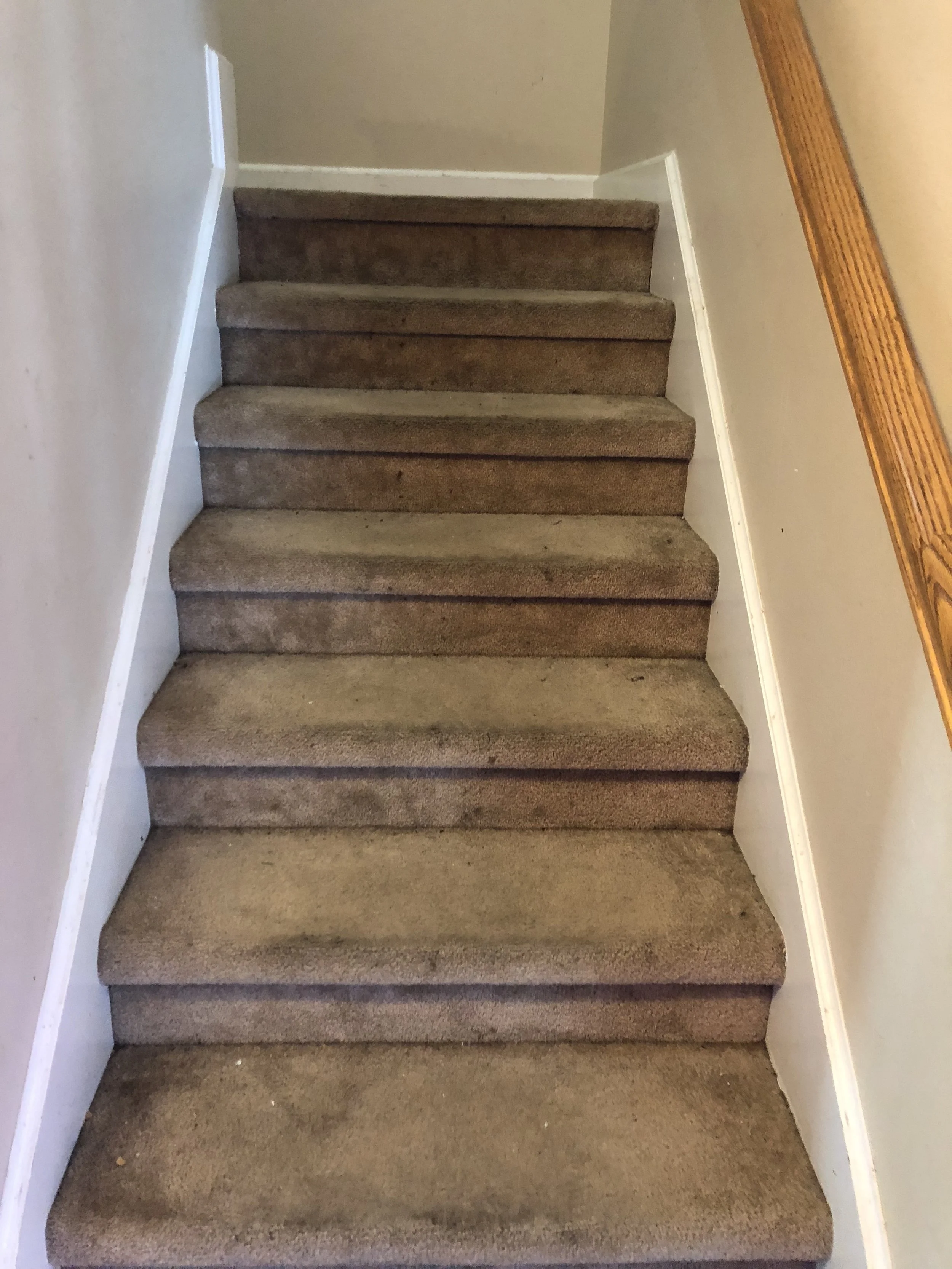 Haha I just realized that I don’t have an updated photo of our stairs or floors upstairs. But we did change out the carpet and make the laundry room a lot nicer. We got some doors and hubby put in another shelf for extra storage. I’m so grateful for my handsome handy man!