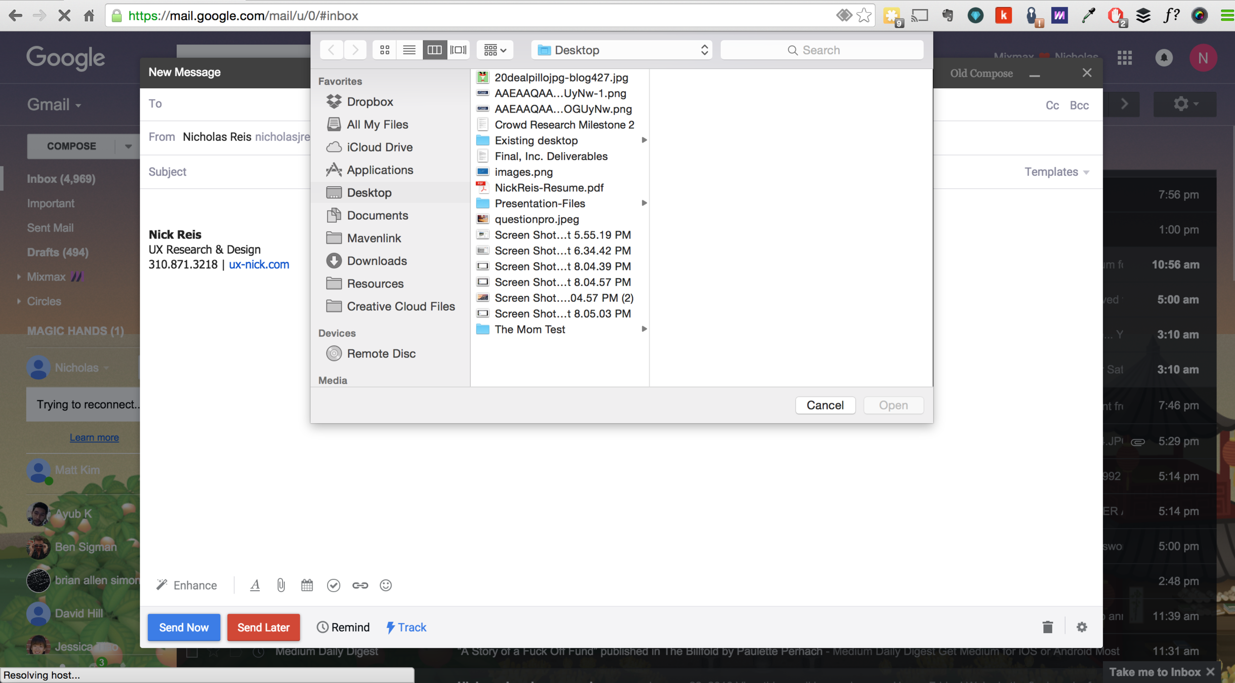 1.3 ❧ Gmail user is prompted to select image to attach