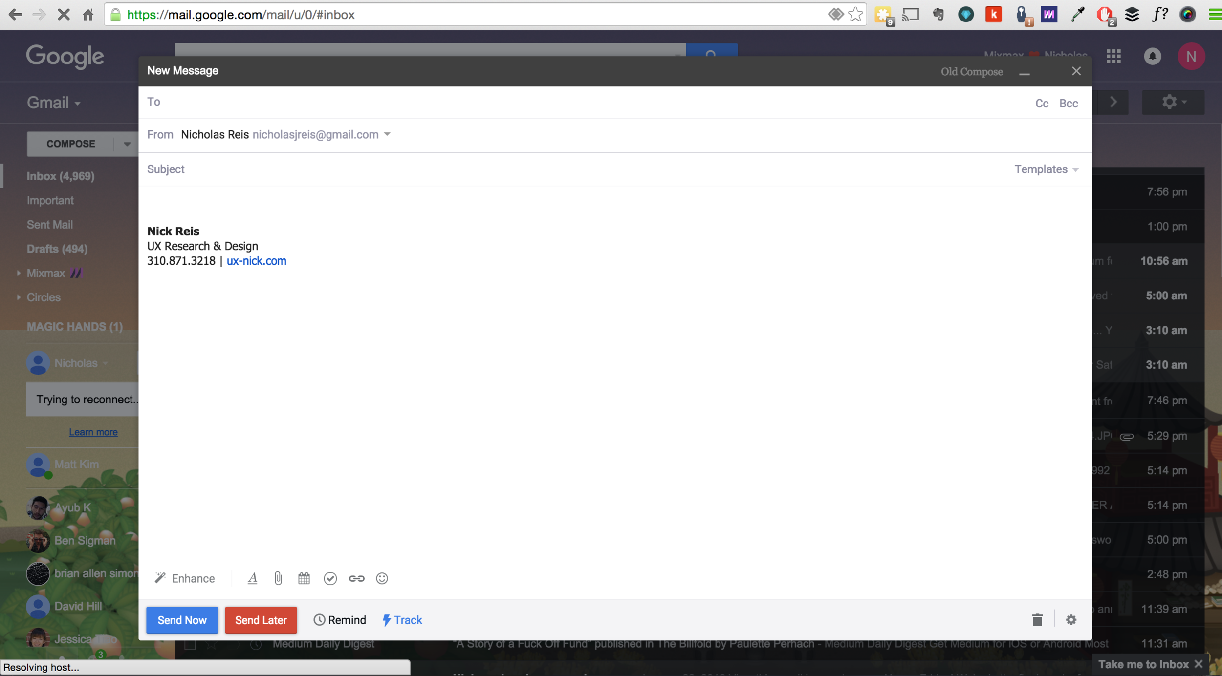 1.1 ❧ Gmail initial composition user interface
