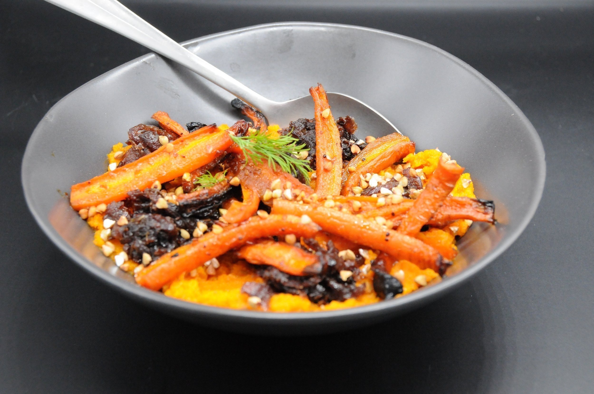 Slow roasted carrots on a houriya dip with paprika, chilli, honey