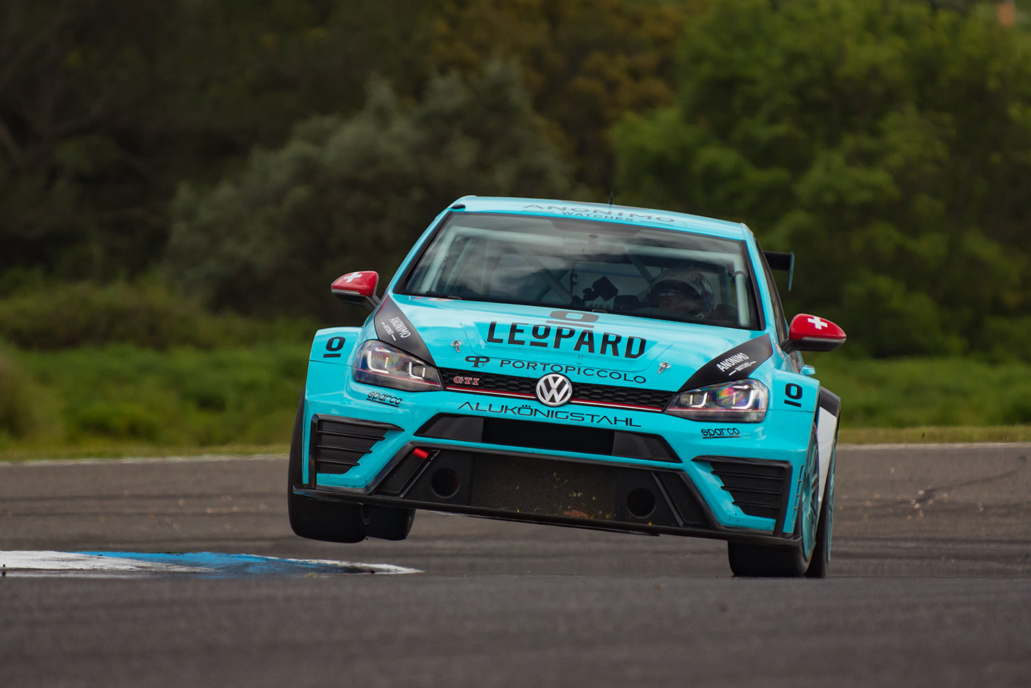 Stefano Comini over the curb during private tests at Estoril after the Round 2 of TCR International Series.