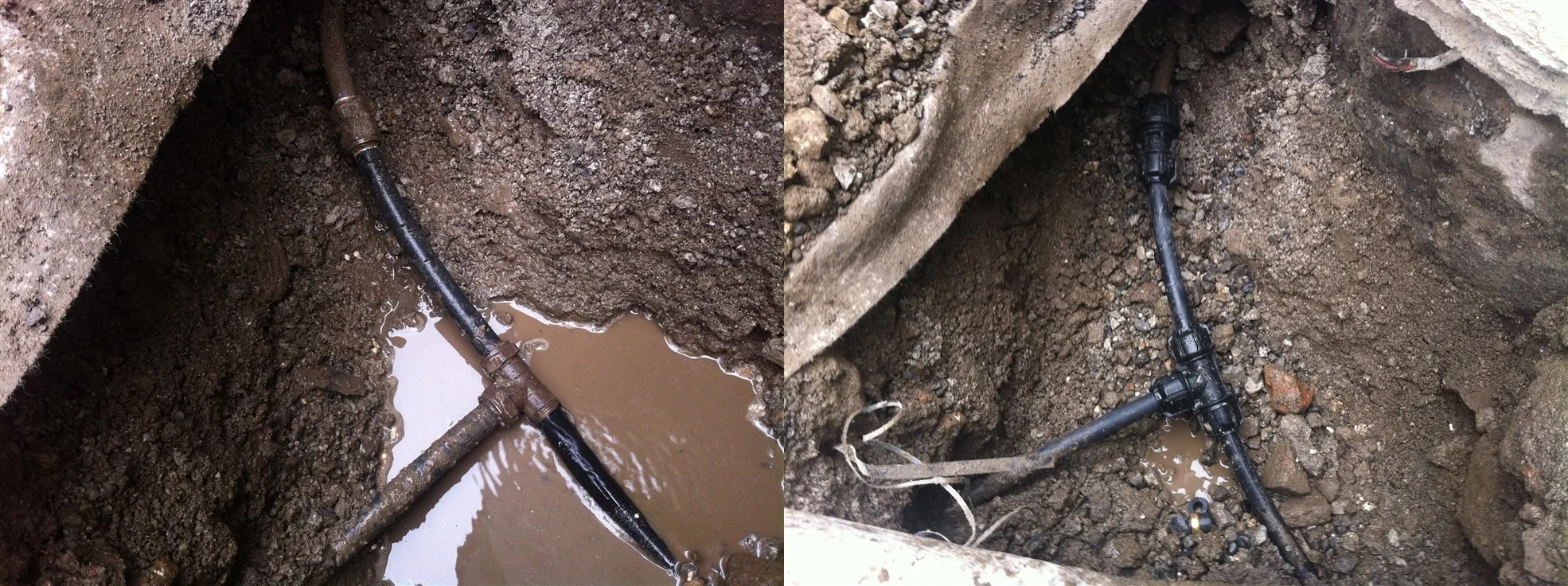 Pipes before and after repair, you can see the lead at the top of the photo.