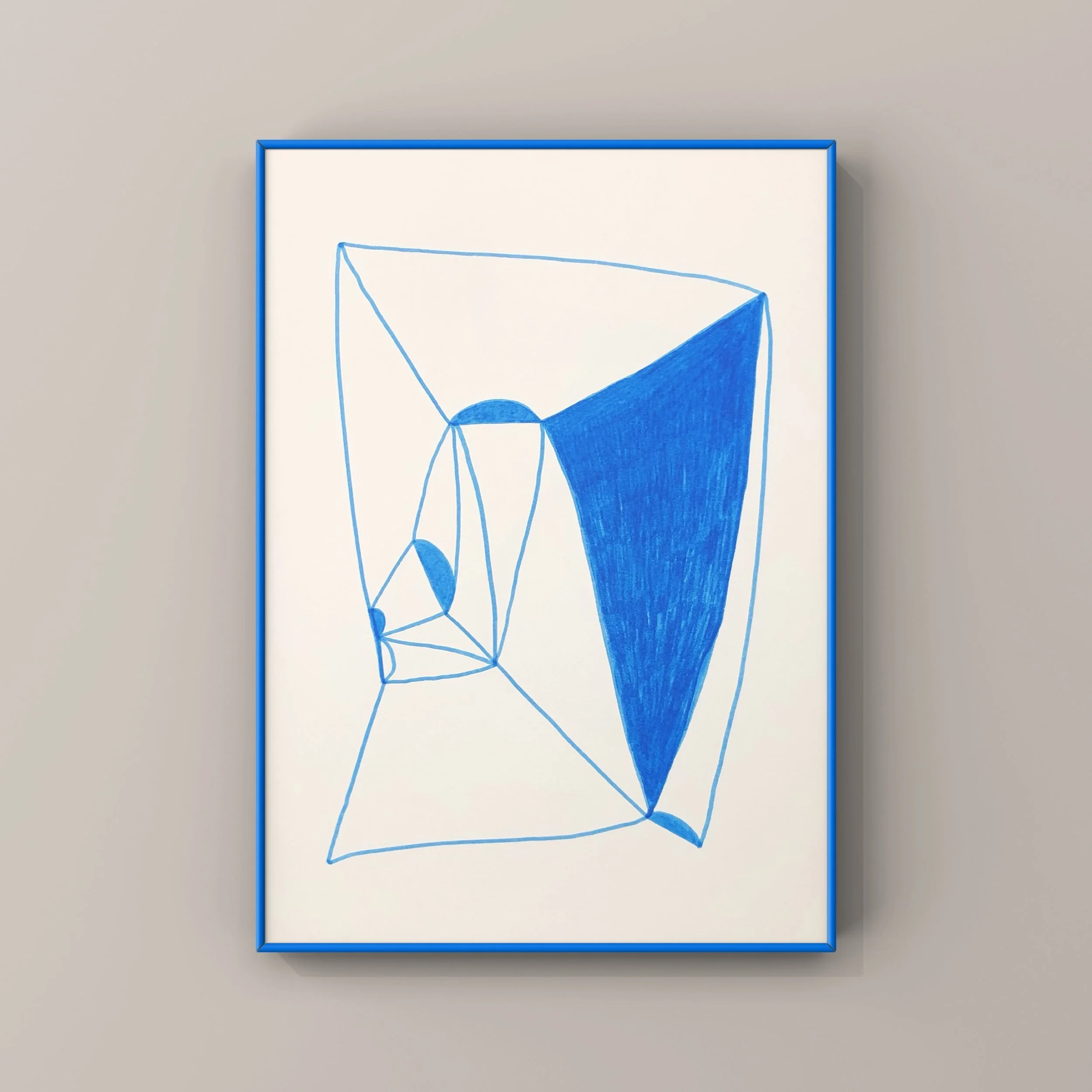Bright blue line drawing with frame