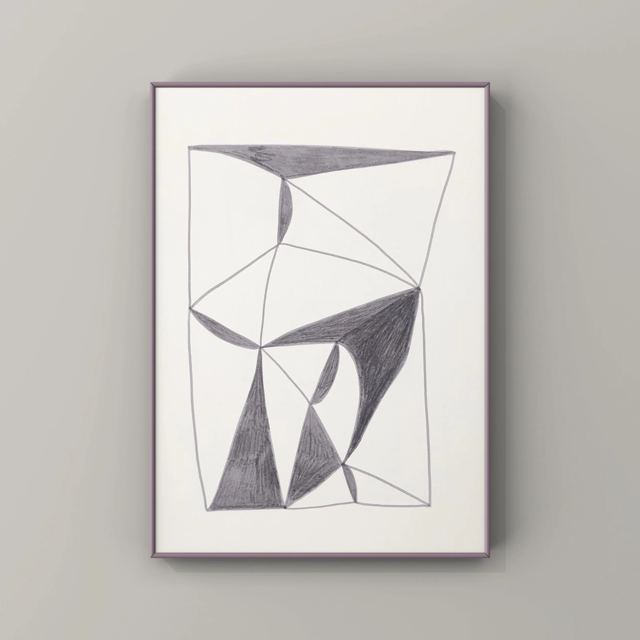 grey ink drawing on paper in frame