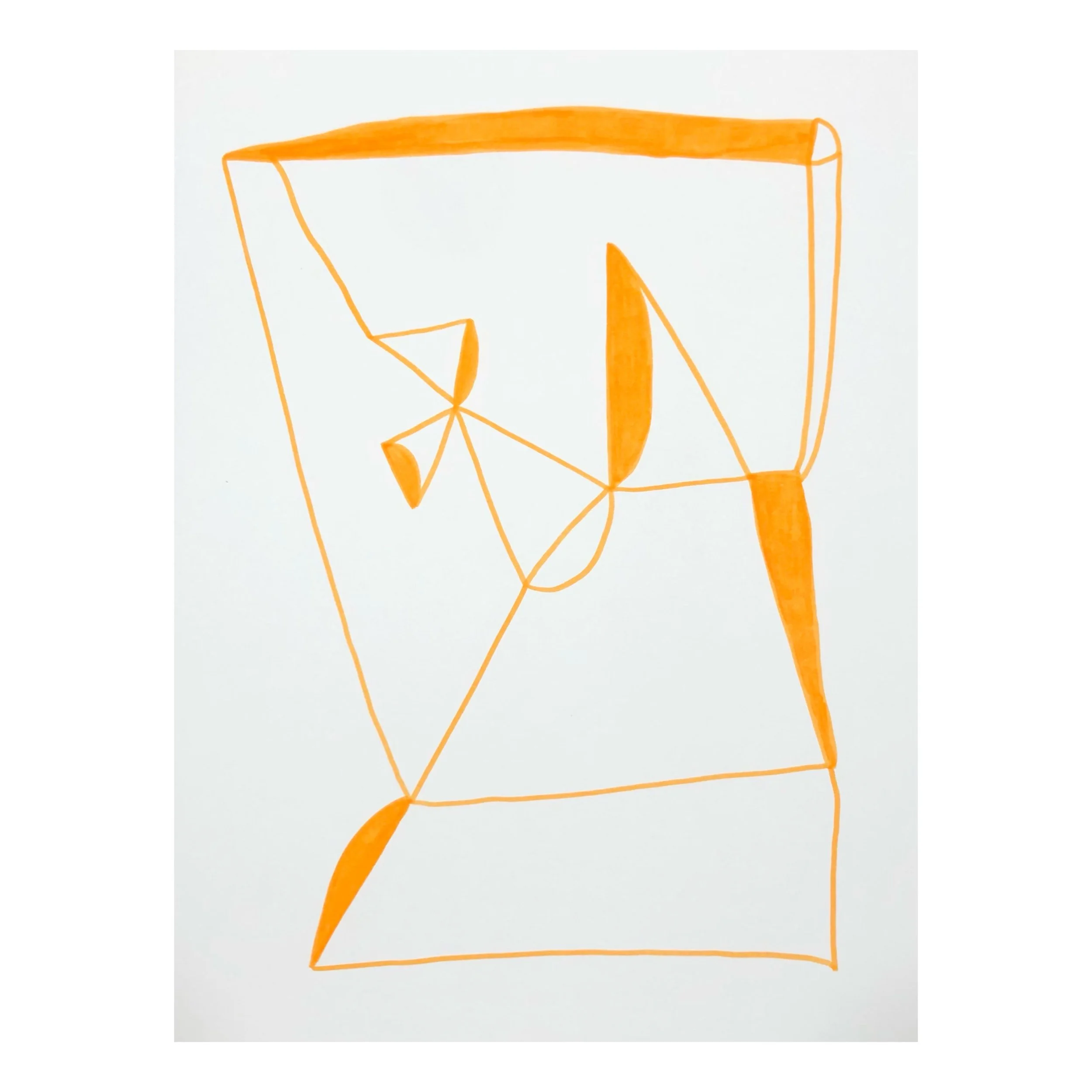 orange abstract line composition ink drawing