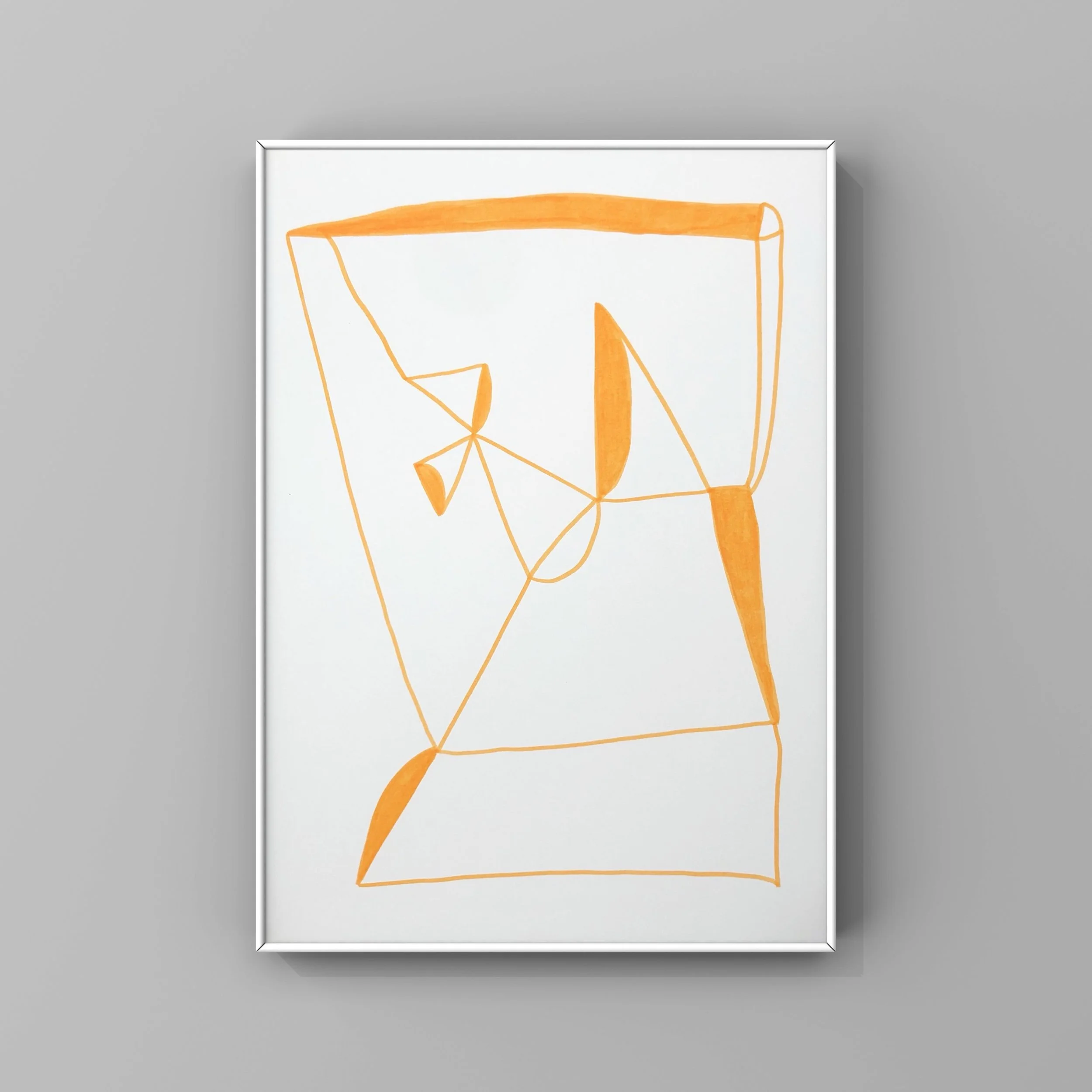 orange abstract line composition drawing in white frame