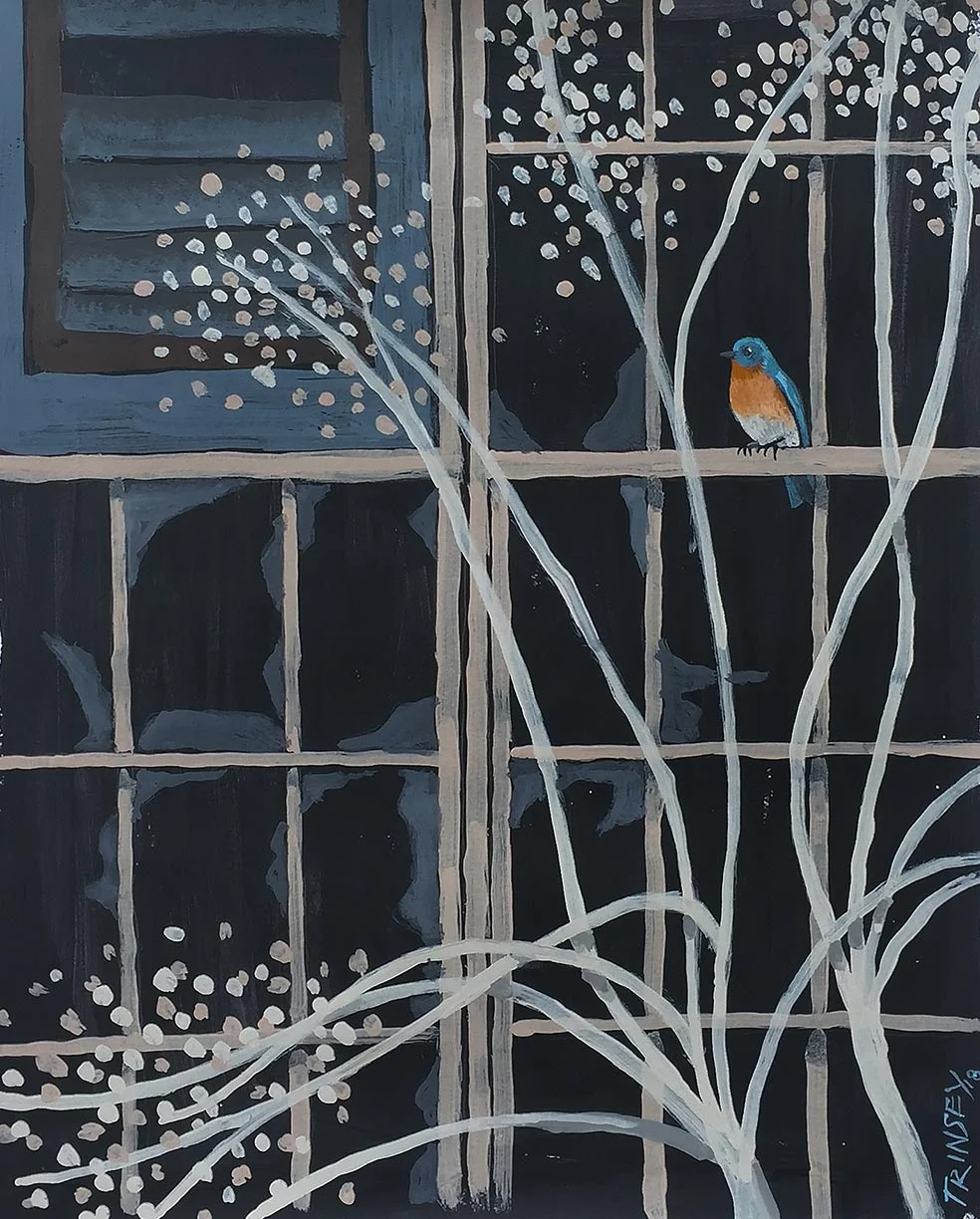 Bluebird In A Factory Window