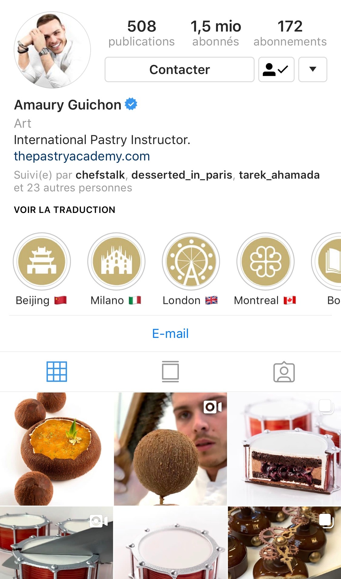 在 Instagram 上面擁有150萬追蹤人次的 Amaury Guichon 主廚。(圖片來源:Instagram| Amaury Guichon )