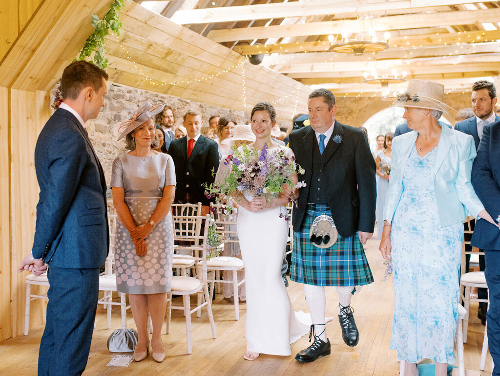 wedderlie house wedding scotland bride walking down aisle with d