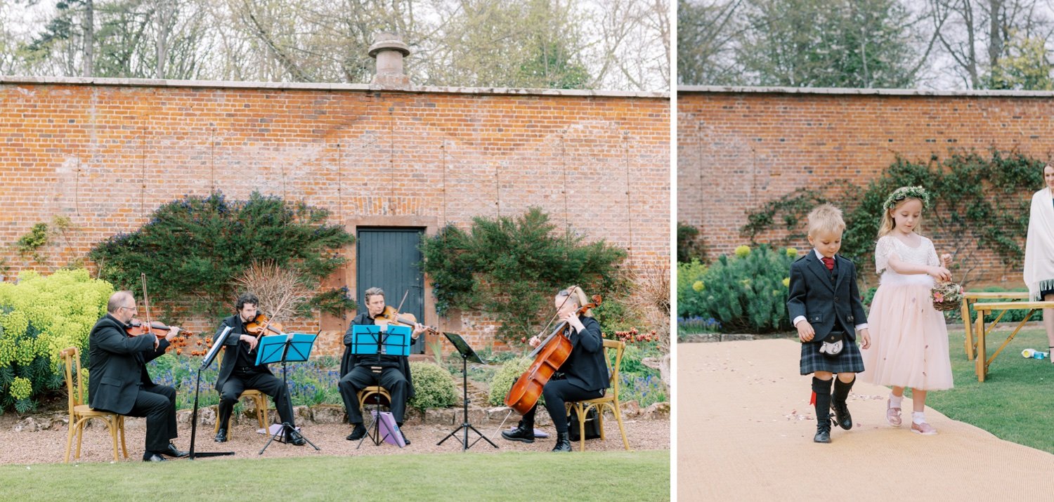 12_wedding flower girl and page boy at leuchie walled garden near north berwick east lothian scotland_string quartet playing during wedding ceremony at leuchie walled garden near north berwick east lothian scotland.jpg