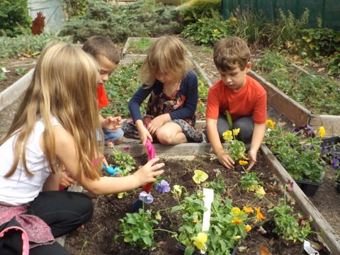 Children Planting Flowers in one of Rainbow Academy's gardens.JPG