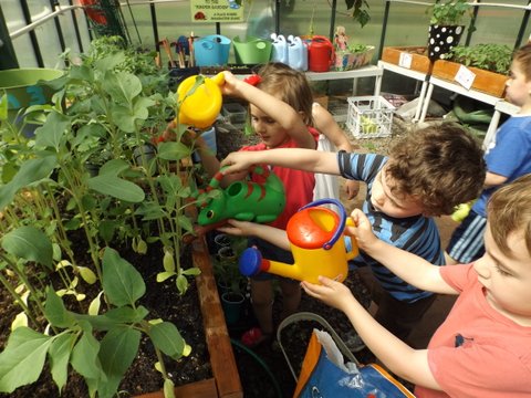 Children Watering the plants in the Green House.JPG
