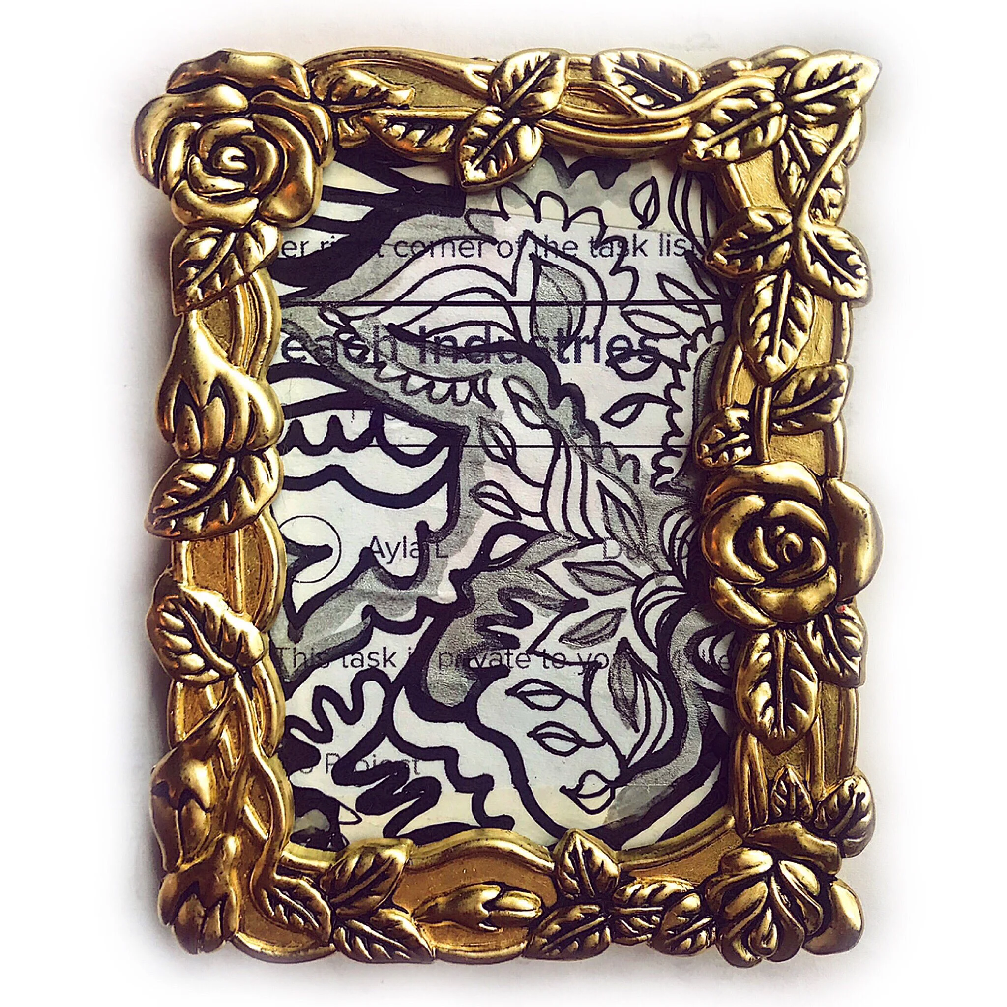  (Sold) 2”x3” Cut Paper Ink &amp; Acrylic with Frame. 