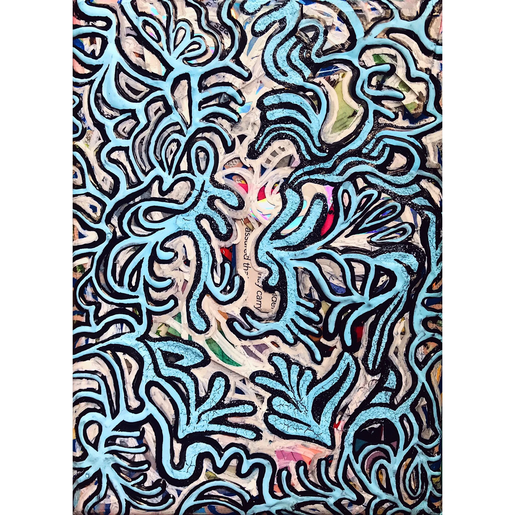  (Sold) 5”x7” Resin, cut paper &amp; acrylic paint on Stretched Canvas. 