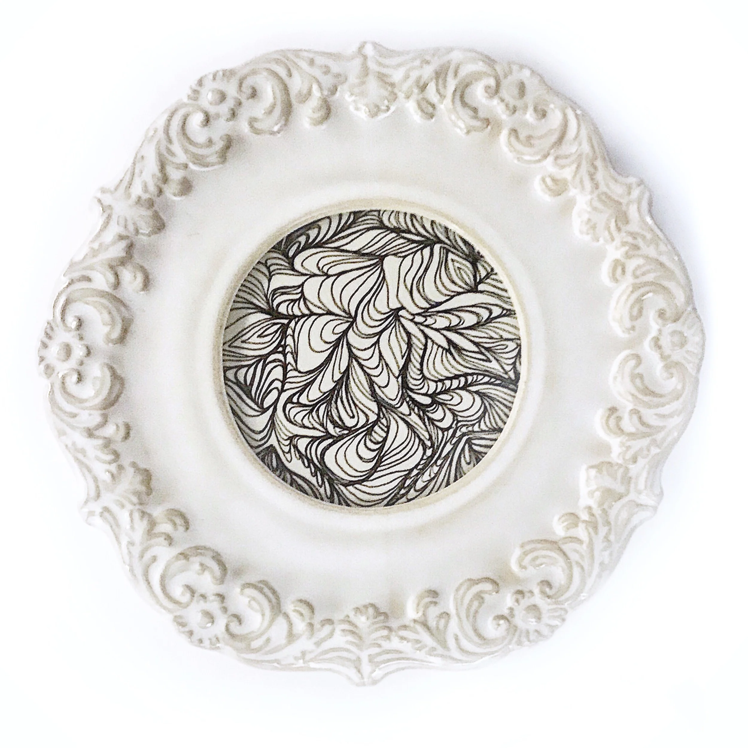  (sold) 3.5 inch circle. ink on paper with frame. 