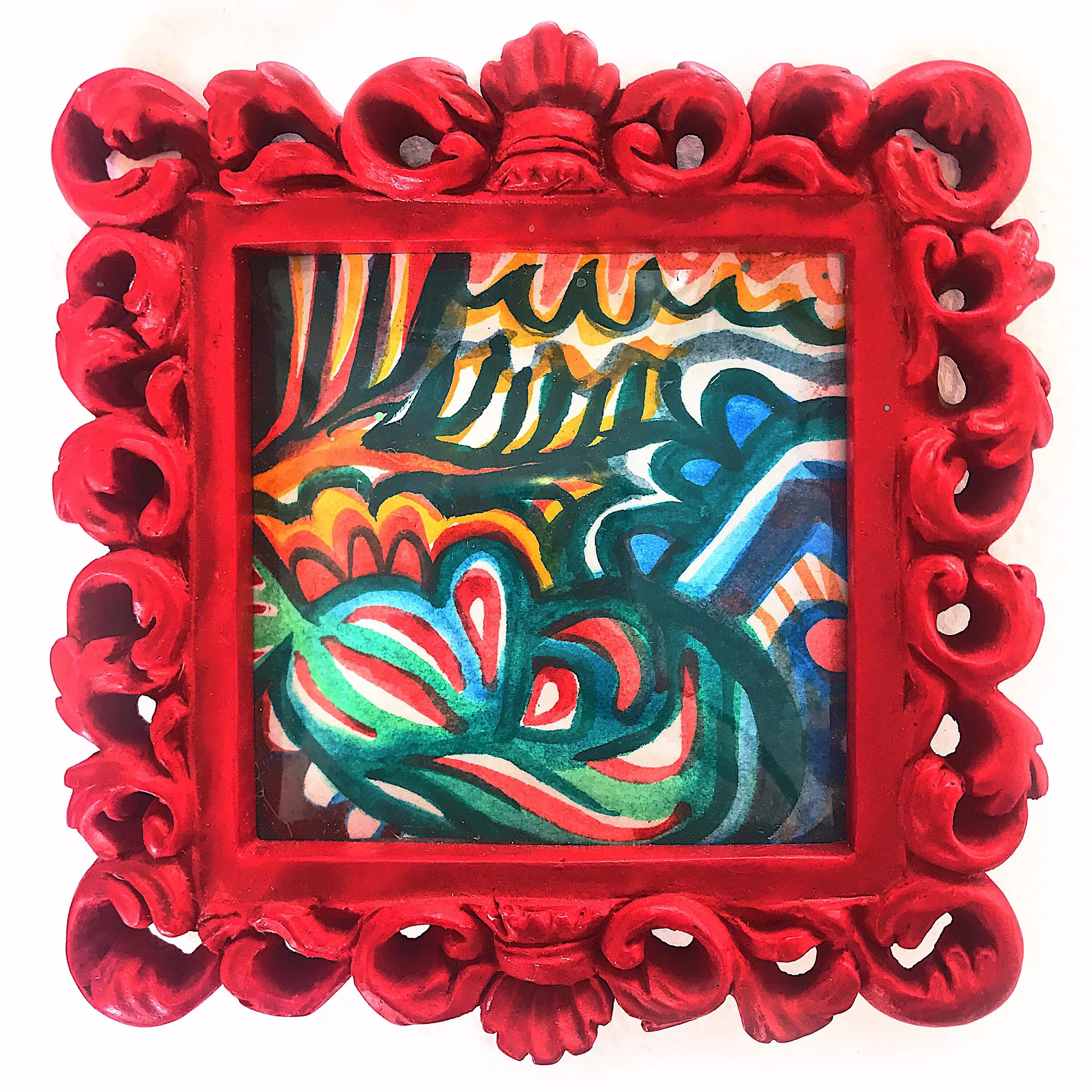  (sold) 2.5”x2.5” watercolor on paper with frame. 