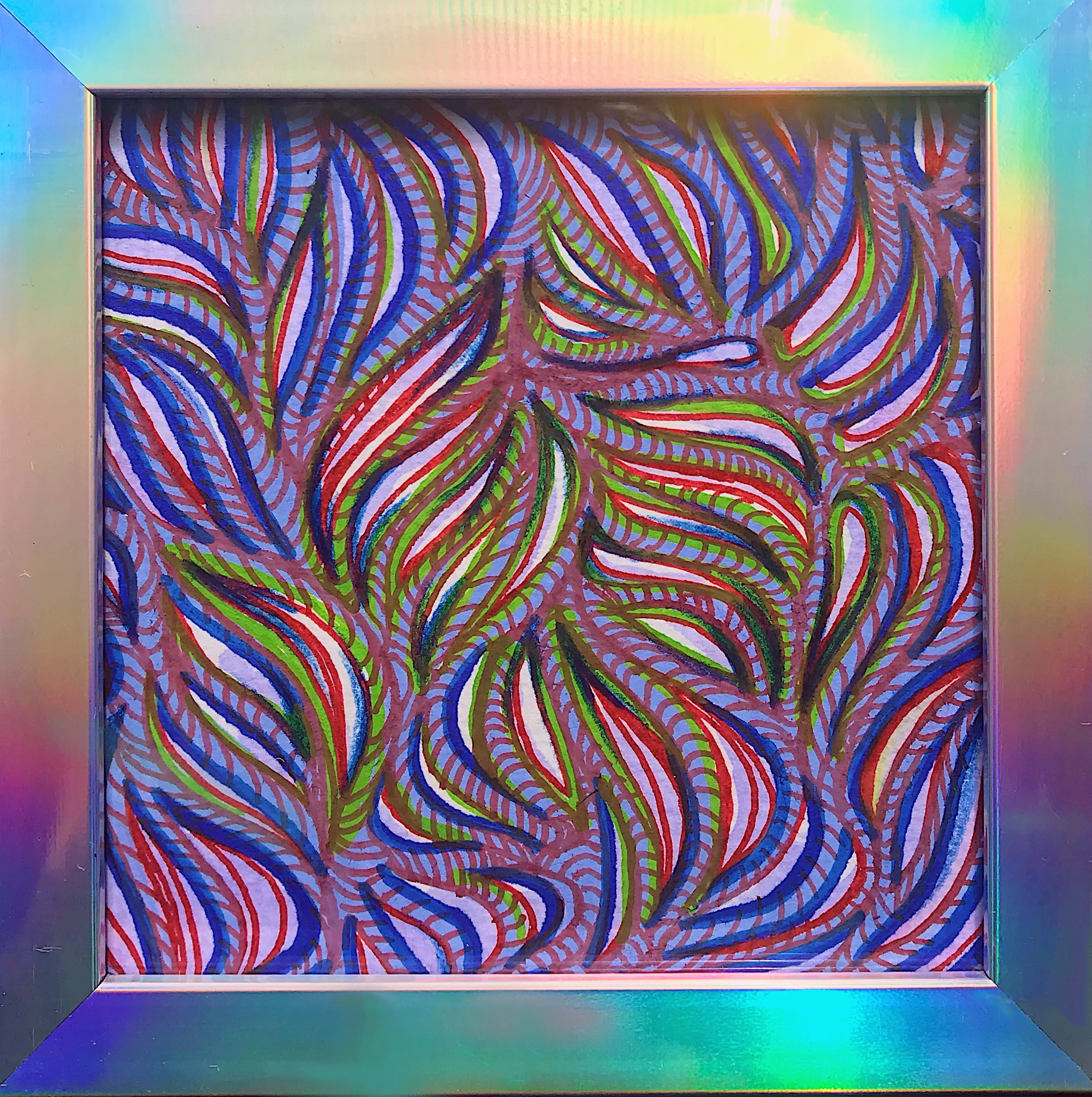  (Sold) Acrylic, ink &amp; colored pencil on watercolor paper with reflective frame. 