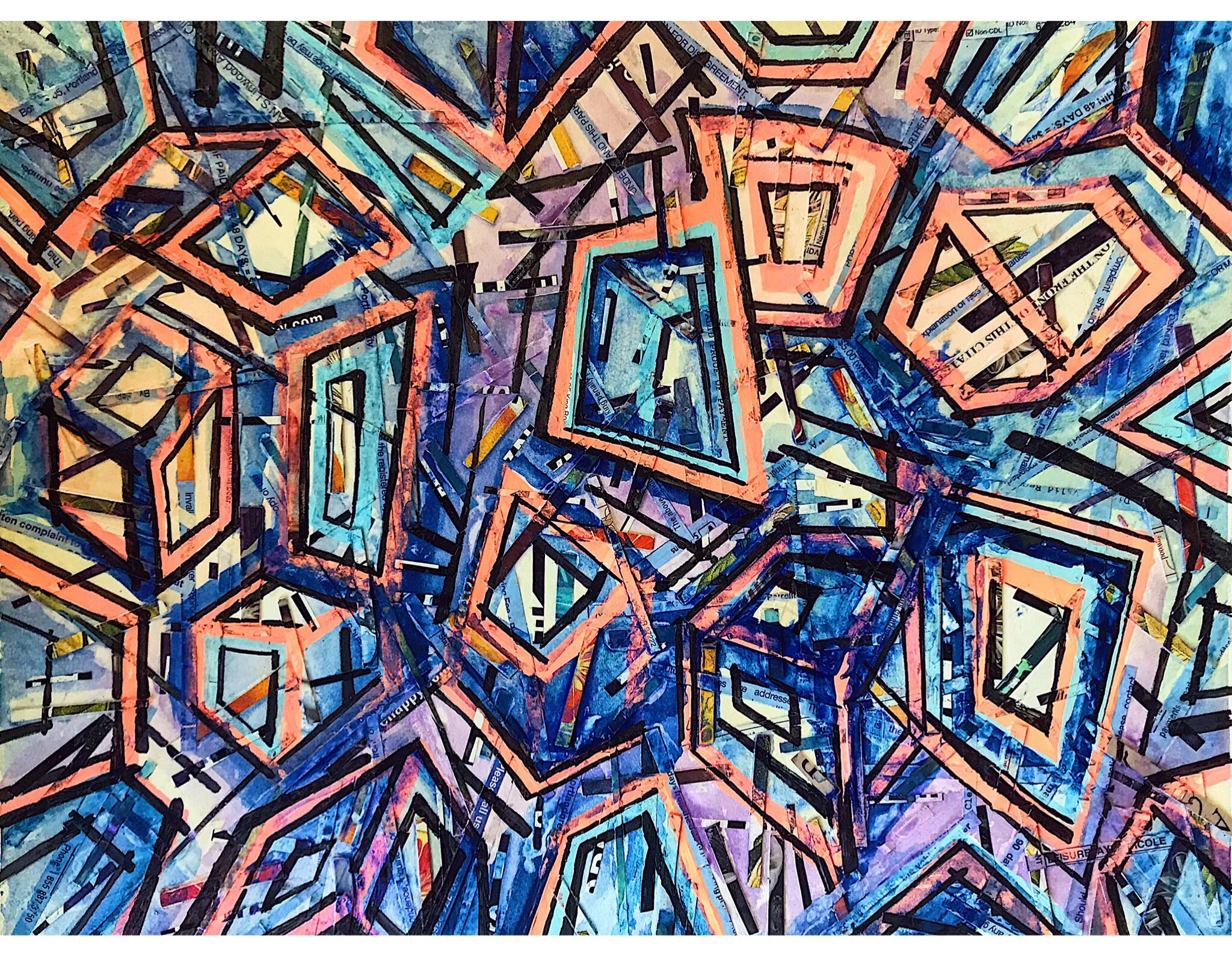 11”x14” cut paper, ink & acrylic on bfk paper.