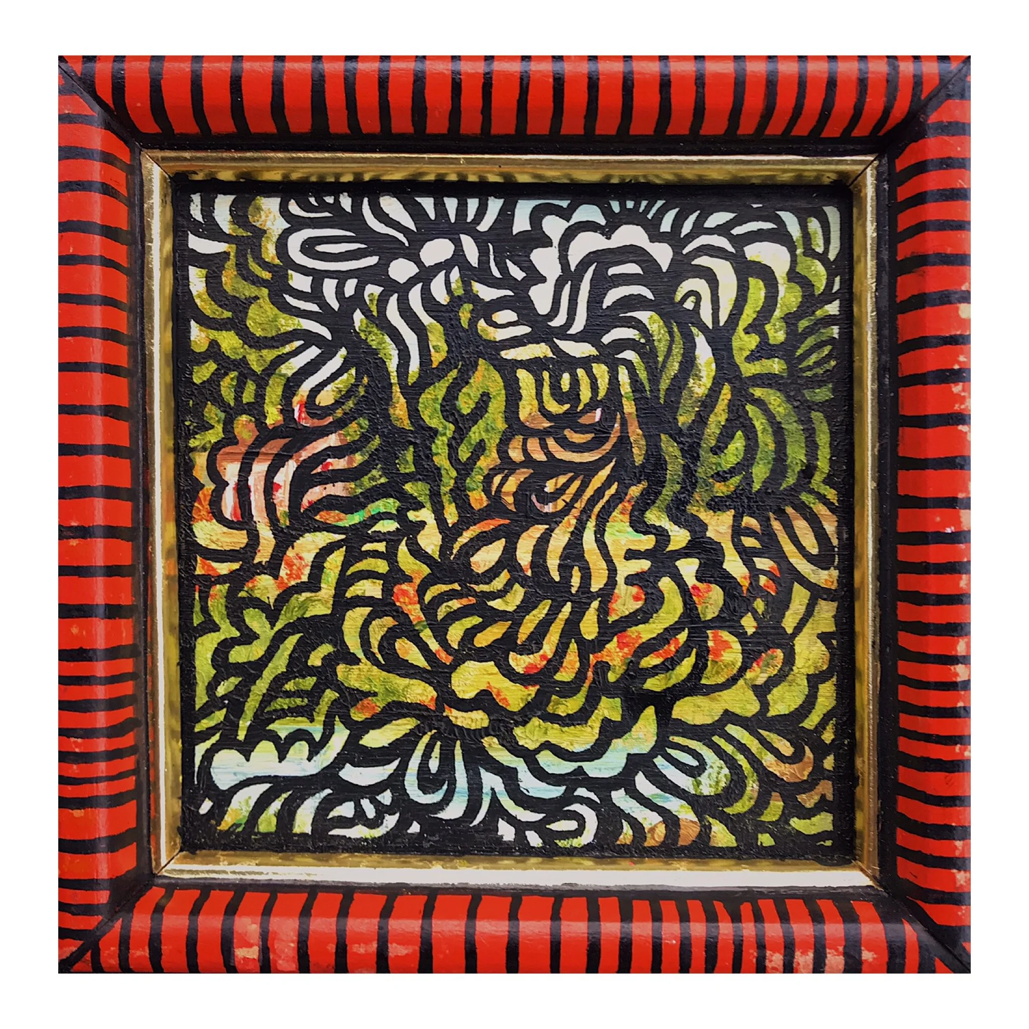  5”x5” Acrylic paint over vintage framed painting. 