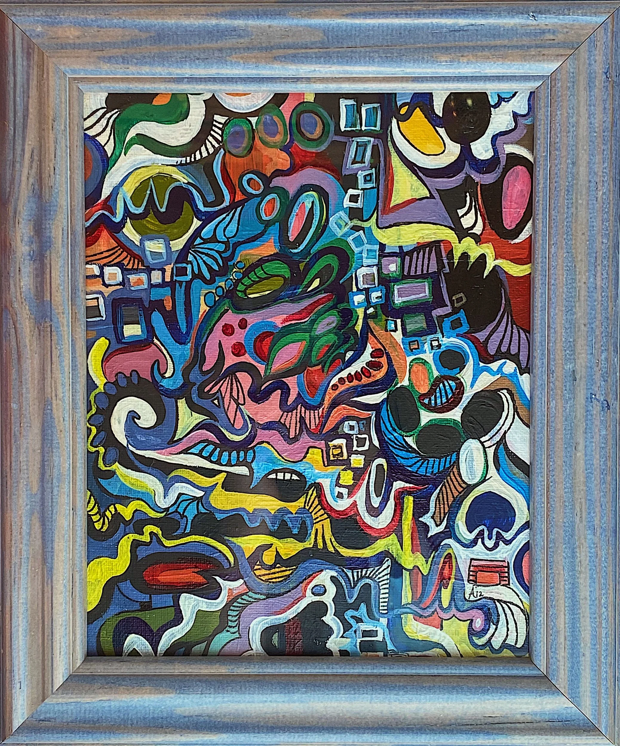  (Sold) 8”x10” acrylic and ink on canvas board in vintage frame. 