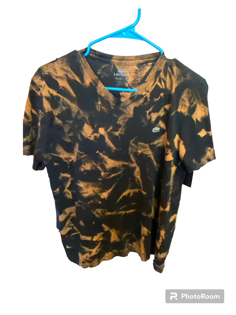 Lacoste black custom bleach dyed vintage v-neck tee (sz: sm