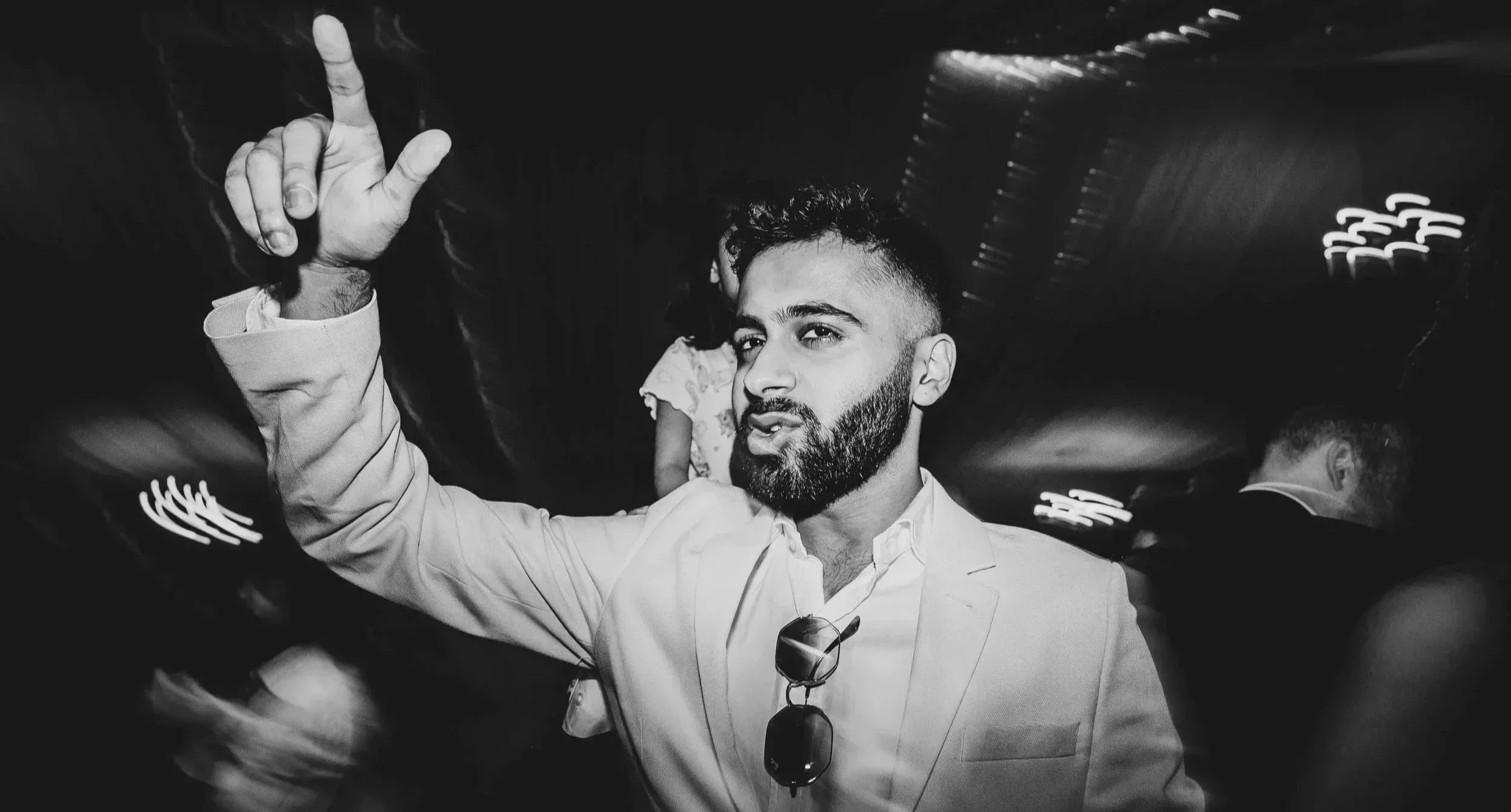 Wedding guests busts his moves on the dancefloor at Rutland Hall in Leicestershire