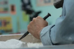 Behind the scenes: Sculptors Fern Cunningham-Terry and Karen Eutemey were Lewis' dreamlike "hands" in this film.