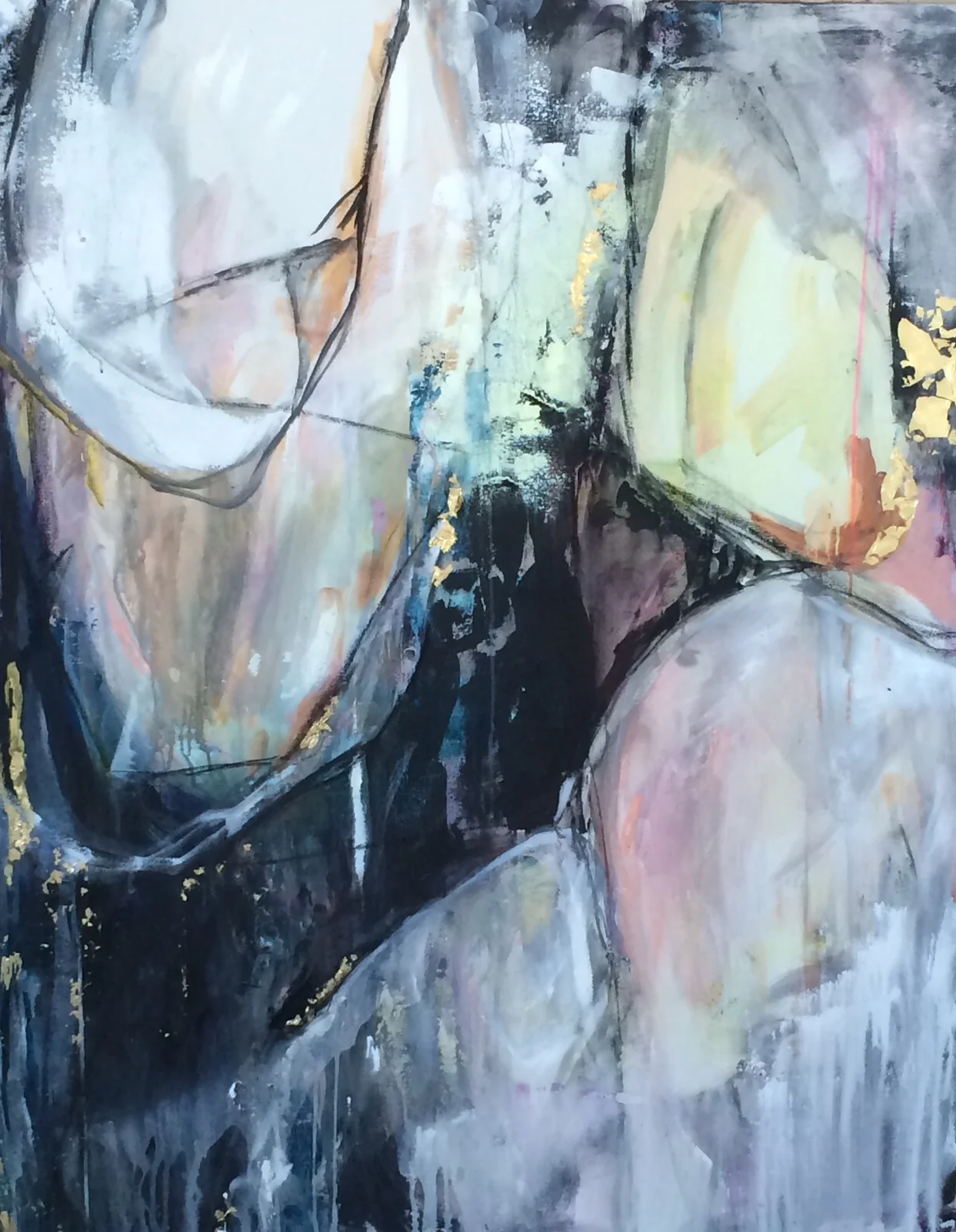 Lure 48" x 60" acrylic, charcoal, and gold leaf on canvas AVAILABLE