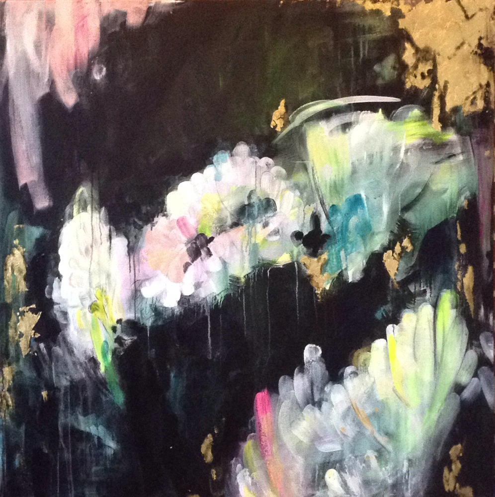 Nectar Nearly Complete 48" x 48" acrylic, charcoal, and gold leaf on canvas AVAILABLE