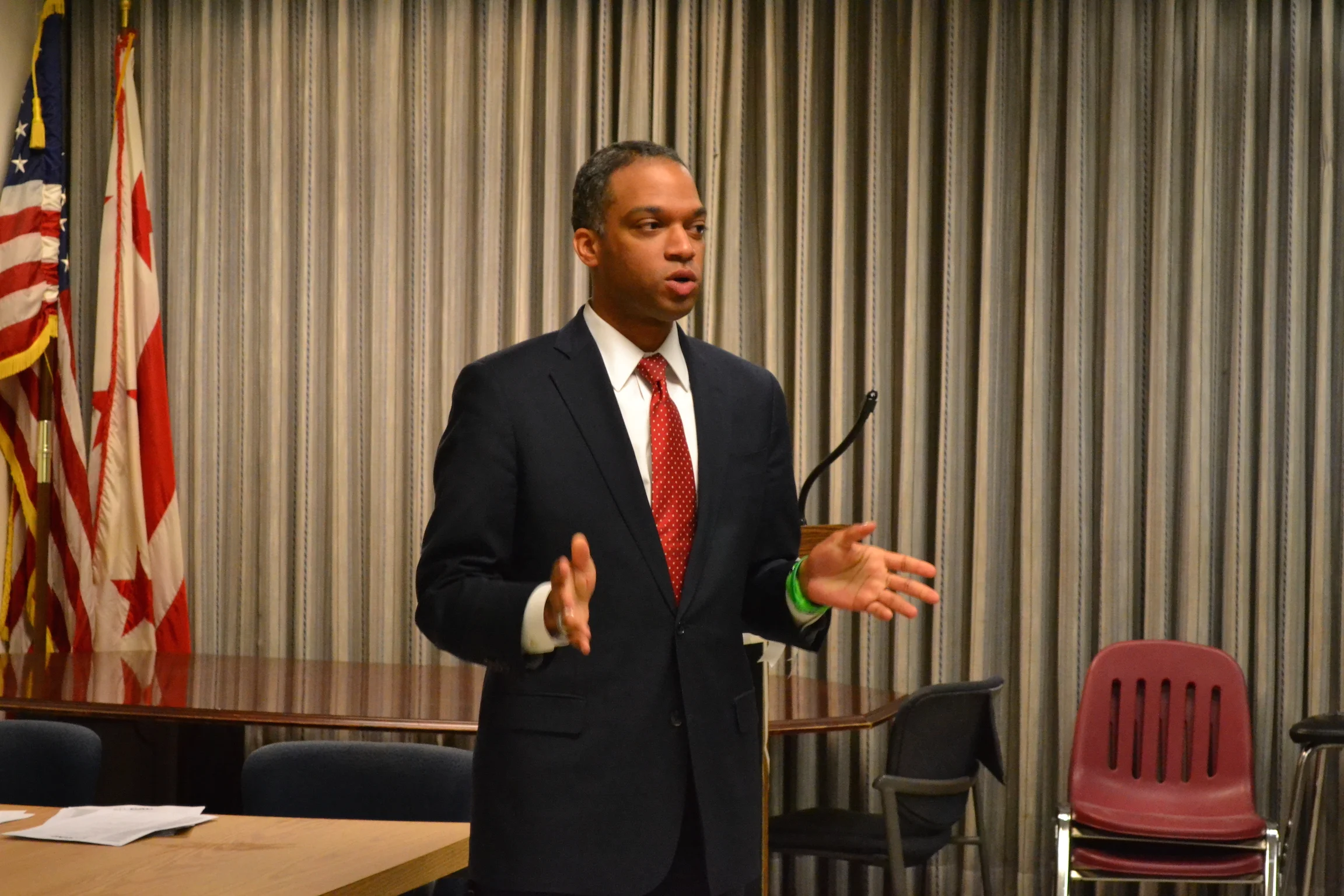 Councilmember-Elect Brandon Todd speaks to the crowd.