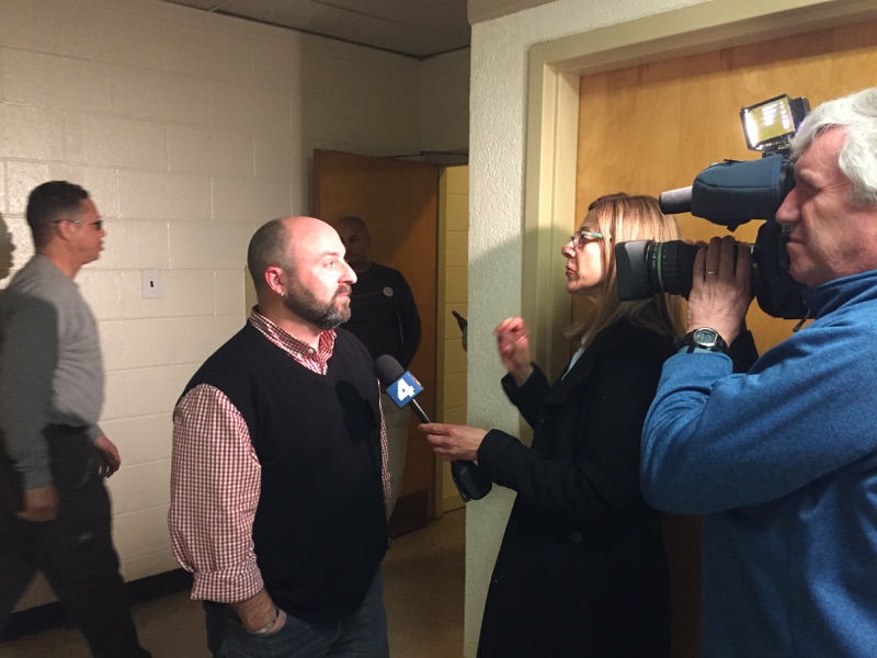   Drew getting interviewed by Jackie Bensen from NBC 4 (3/24/15)  