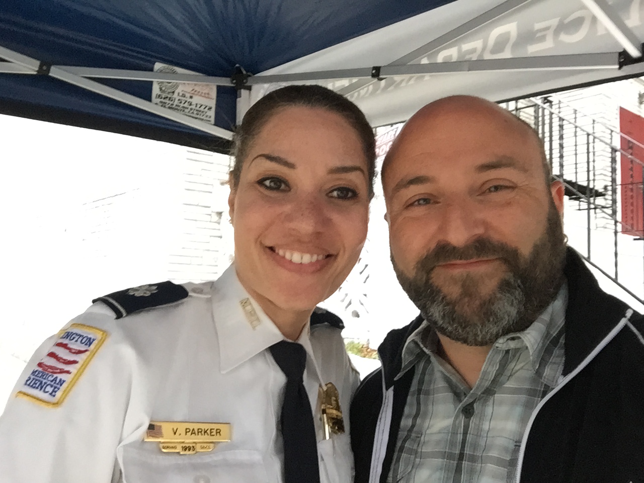   MPD 4D Inspector Vendette Parker poses for a selfie with Drew at the #IWishUKnew event she held at the Petworth Metro. I appreciate that Inspector Parker is trying to connect with residents... and humors my quirk for selfies.&nbsp;    6/3/2105  