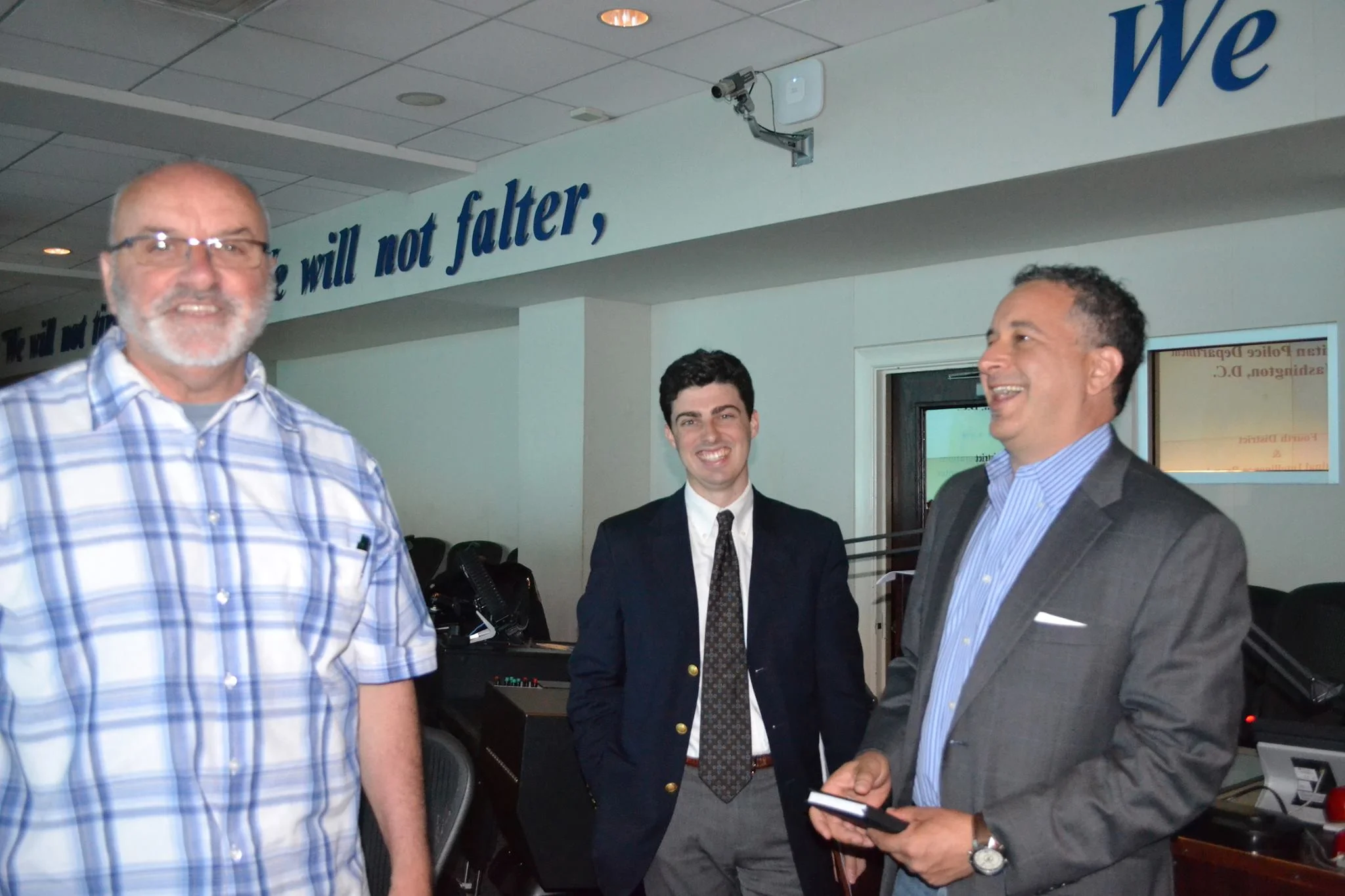 At a recent Crime Briefing with Chief Lanier, Commissioner Sheon (far right) with ANC 4C Commissioner Joe Martin (left) and Jackson Carnes (middle), Ward 4 Constituent Services Director.