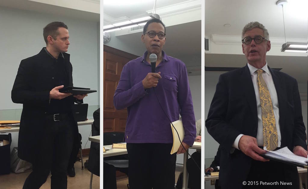 Residents Oscar Beisert, Paul Logan and Steve Wright talking at the March ANC 4C meeting.